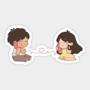 Chibi couple on a phone call Sticker